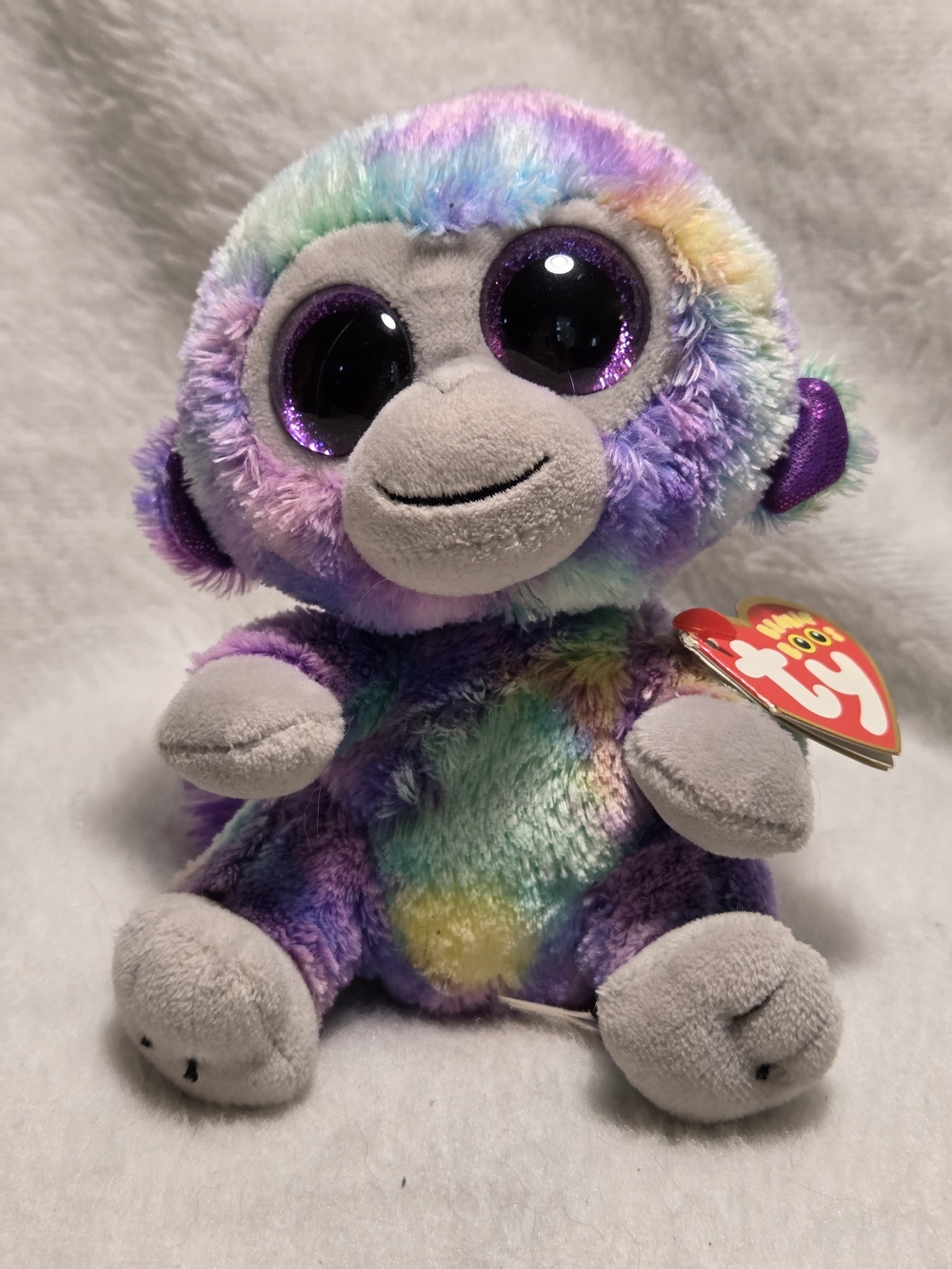 ZURI Ty Beanie Boos Purple Monkey 6" Stuffed Toy Multicolor Rainbow